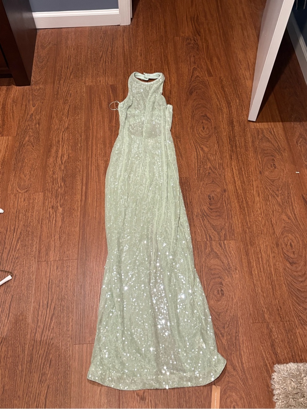 Reformation Mint Green Sequined Halter Gown
